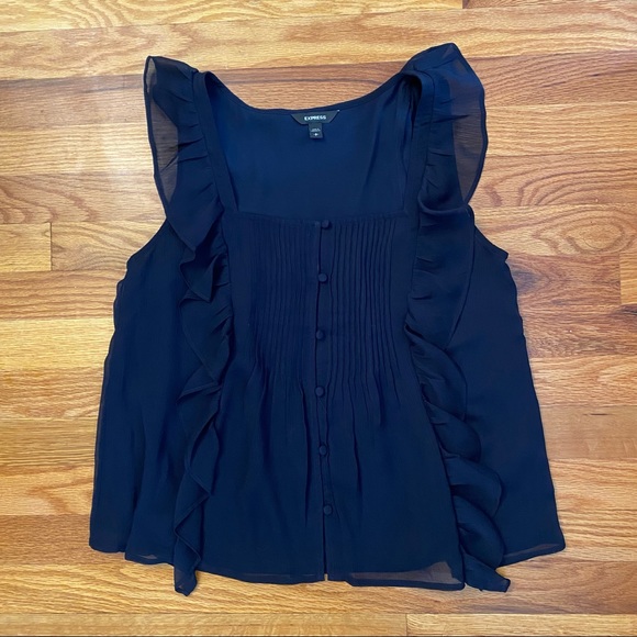 Express Square Neck Button Ruffle Tank - Picture 3 of 5